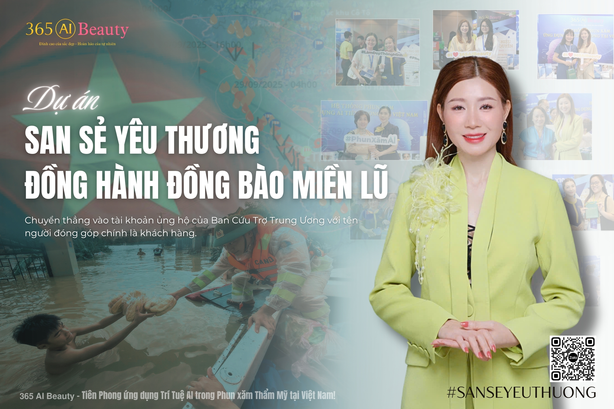 Dự án: “San sẻ yêu thương – Đồng hành cùng đồng bào miền lũ” cùng Phun Xăm Thẩm Mỹ 365 AI Beauty